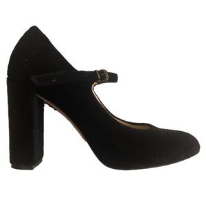 Navyboot Black Velvet Mary Jane Block Heels